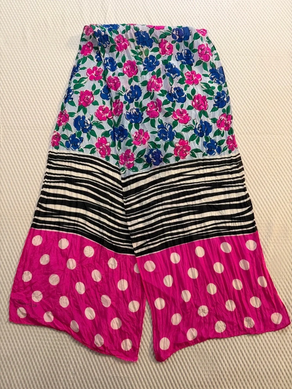 Echo Silk Scarf Floral Stripe Polka Dot Pink Blue Black Vintage 80s 90s Preppy